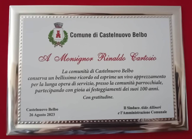 100 anni di Monsignor Rinaldo Cartosio