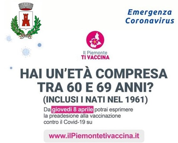 Vaccinazione Covid-19: PRENOTAZIONE PER PERSONE CON 60-69 ANNI